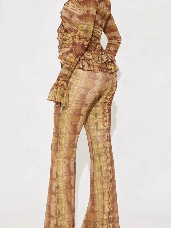 Women's Tie-Dye Flared Pants in Brown & Cream - Picture 3 of 3